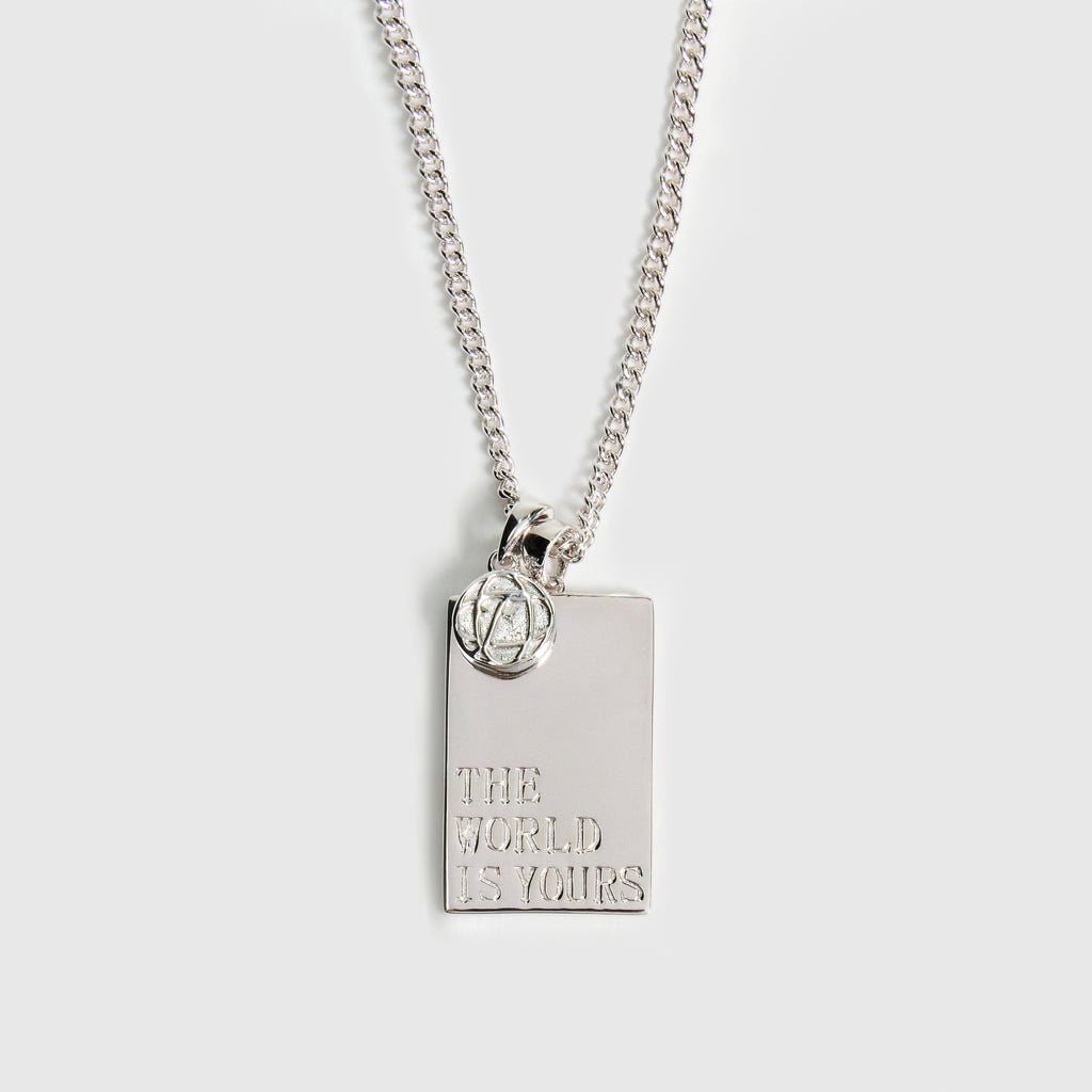 mens sterling silver world pendant necklace