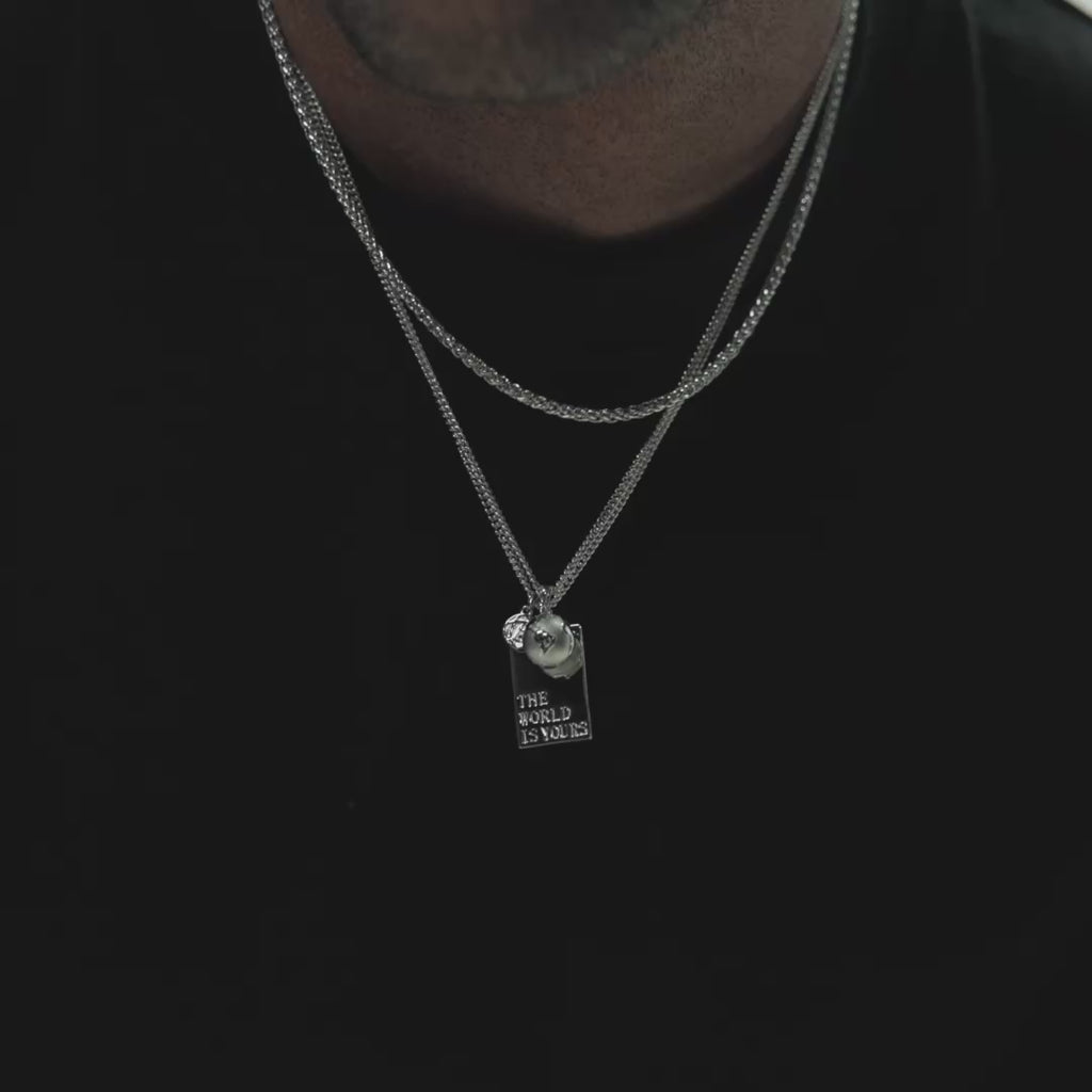 mens sterling silver world pendant necklace