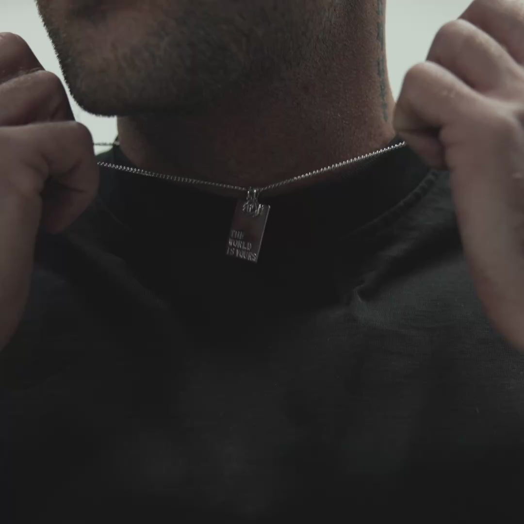 mens sterling silver world pendant necklace